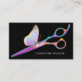 Tarjeta De Visita tijeras de mariposa en el estilista de pelo negro