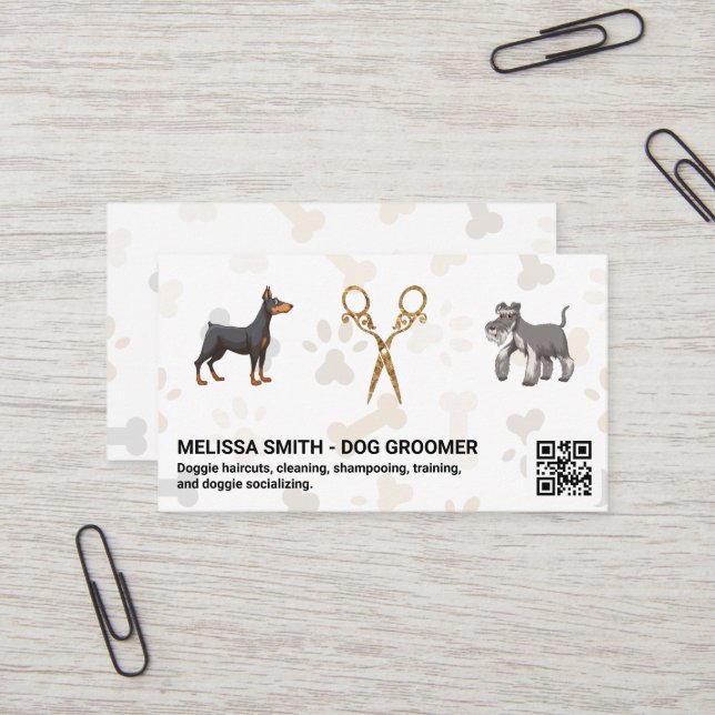 Tarjeta De Visita Tijeras de moda | Doggies | código QR (Anverso/Reverso In Situ)