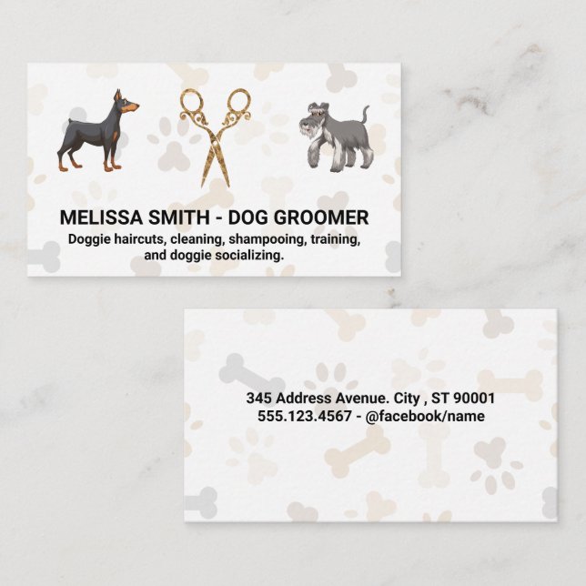 Tarjeta De Visita Tijeras de moda | Perros (Anverso / Reverso)