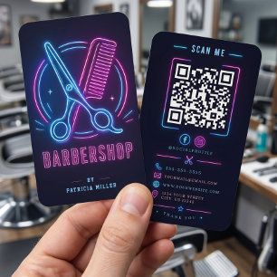 Tarjeta De Visita Tijeras de neón modernas para barbería personaliza