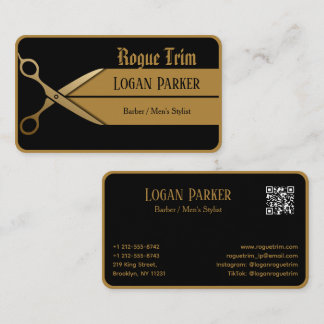 Tarjeta De Visita Tijeras de oro negro Barbero moderno