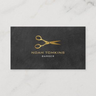 Tarjeta De Visita Tijeras de oro para barbero moderno Pizarra