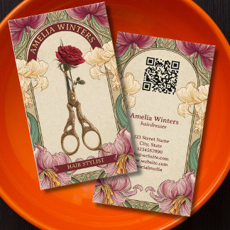 Tarjeta De Visita Tijeras de oro para estilista de pelo Art Nouveau