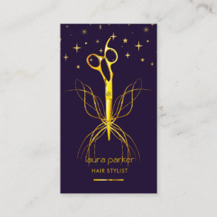 Tarjeta De Visita Tijeras de oro púrpura peluquero profesional 