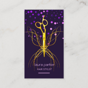 Tarjeta De Visita Tijeras de oro púrpura peluquero profesional