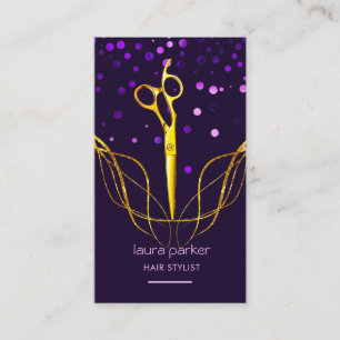 Tarjeta De Visita Tijeras de oro púrpura peluquero profesional 