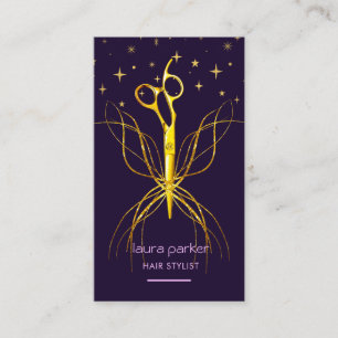 Tarjeta De Visita Tijeras de oro púrpura peluquero profesional 
