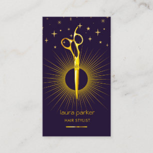 Tarjeta De Visita Tijeras de oro púrpura Peluquero profesional Sol 