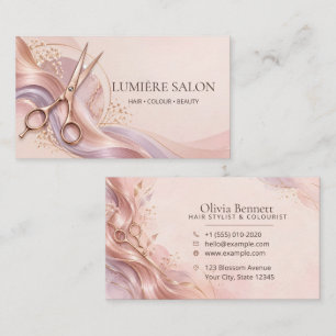 Tarjeta De Visita Tijeras de oro rosa con rubor para peluquería