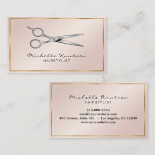 Tarjeta De Visita Tijeras de oro rosa elegante peluquero 