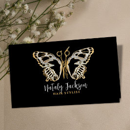 Tarjeta De Visita Tijeras de oro y perlas y mariposa de estilo