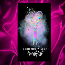 Tarjeta De Visita tijeras de peinado sobre nubes moradas