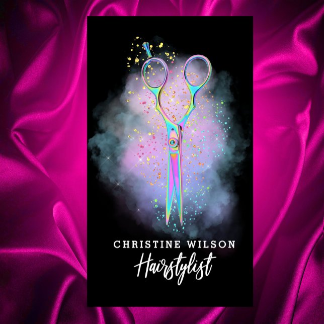 Tarjeta De Visita tijeras de peinado sobre nubes moradas (Subido por el creador)