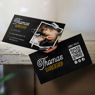 Tarjeta De Visita Tijeras de pelo para barbería de madera negra Coné