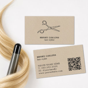 Tarjeta De Visita Tijeras de peluquería Código Qr de papel kraft bei