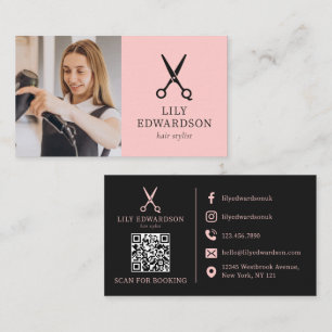 Tarjeta De Visita Tijeras de peluquería con pelo rosa Logo Foto Códi