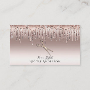 Tarjeta De Visita Tijeras de peluquería Rose Gold Salon con brillo r