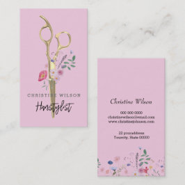 Tarjeta De Visita tijeras de peluquero flores silvestres