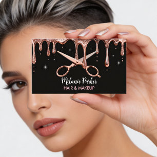 Tarjeta De Visita Tijeras de peluquero peluquería rosa gotas negro