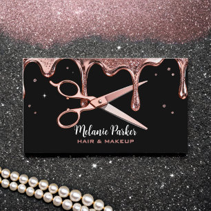 Tarjeta De Visita Tijeras de peluquero peluquería rosa gotas negro