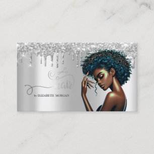 Tarjeta De Visita Tijeras de plata Afroamericanas Glitter Drips