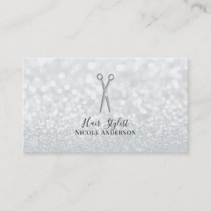 Tarjeta De Visita Tijeras de plata brillantes blancas estilista de m