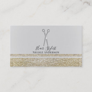 Tarjeta De Visita Tijeras de Plata Brillo Dorado Estilista de Pelo C