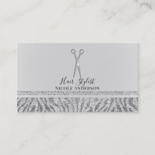 Tarjeta De Visita Tijeras de plata Estilista de cabello chic cebra g