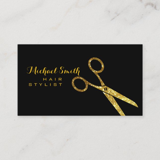 Tarjeta De Visita Tijeras de Purpurina de oro de estilo Hair (Anverso)