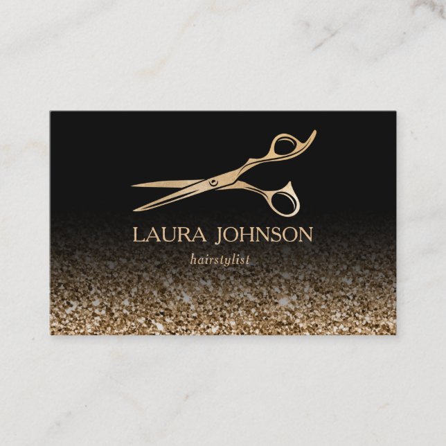 Tarjeta De Visita Tijeras de Purpurina de oro de estilo Hair (Anverso)