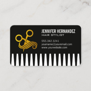 Tarjeta De Visita Tijeras doradas y peine Hair Stylist