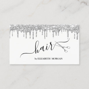 Tarjeta De Visita Tijeras Elegantes Modernas con Brillo de Plata