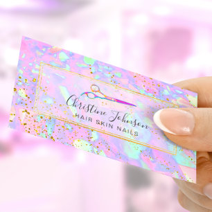 Tarjeta De Visita tijeras en fondo pastel purpurina FAUX