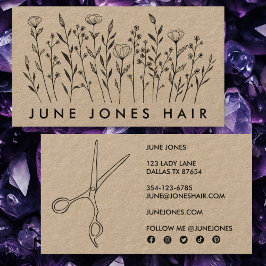 Tarjeta De Visita Tijeras Estilistas De Pelo Elegante Flores Silvest