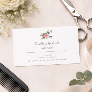 Tarjeta De Visita Tijeras Florales Estilista Minimalista