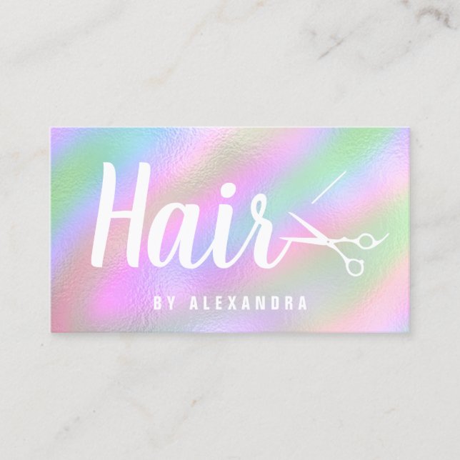 Tarjeta De Visita Tijeras holográficas elegantes y modernas (Anverso)