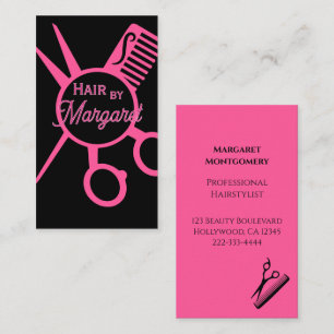 Tarjeta De Visita Tijeras Minimalistas Rosa Negro Salón de Belleza d