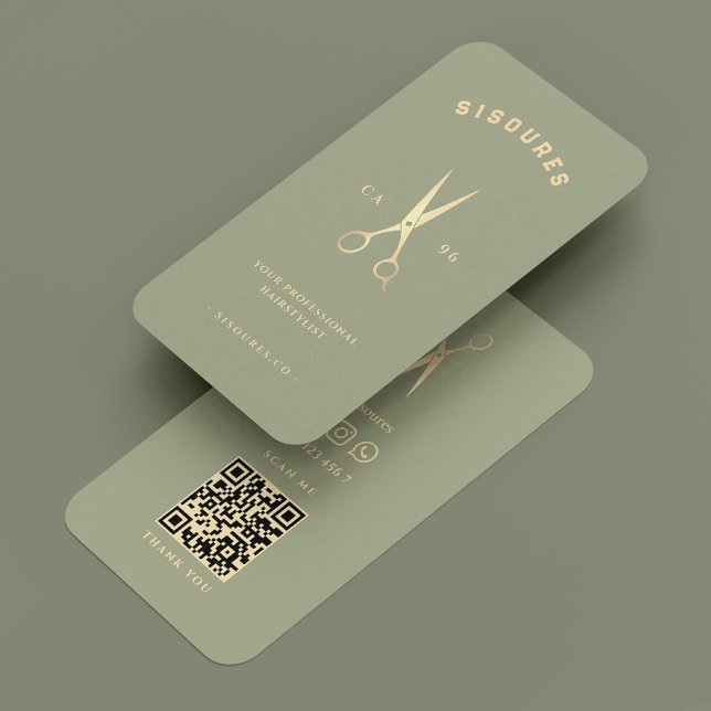 Tarjeta De Visita Tijeras mínimas de barbería barbería Sage Gold (Minimal Barbershop Barber Sage Gold Scissors Business Card
)