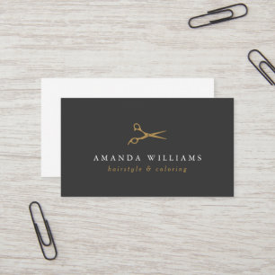 Tarjeta De Visita Tijeras Mínimas Faux Gold Hair Stylist Gray