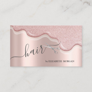 Tarjeta De Visita Tijeras Modernas Brillo de Gotear Pelo Rosa Dorado
