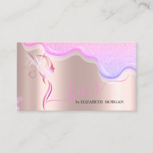 Tarjeta De Visita Tijeras Modernas Brillo de Goteo de Cabello Rosa D