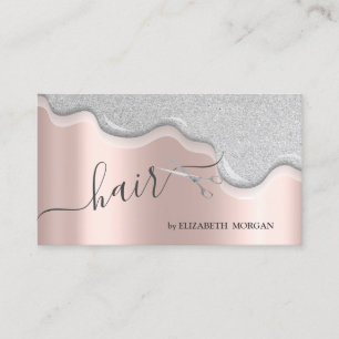 Tarjeta De Visita Tijeras Modernas Gotear Brillo Plateado Cabello
