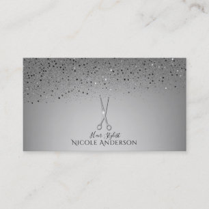 Tarjeta De Visita Tijeras para Estilista de Salón de Plata Brillo Mi