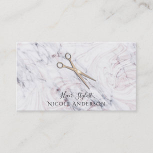 Tarjeta De Visita Tijeras para peluquero de Rose Gold Salon y mármol