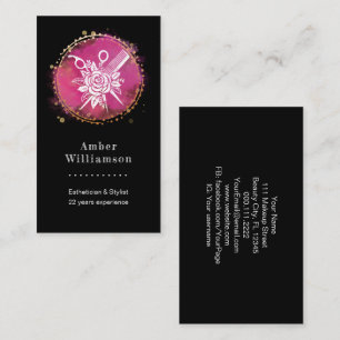 Tarjeta De Visita Tijeras Peinadora Estilista Moderna Peine Rosa Chi