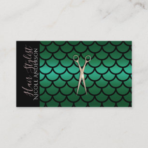 Tarjeta De Visita Tijeras Peluquero Sirena Verde