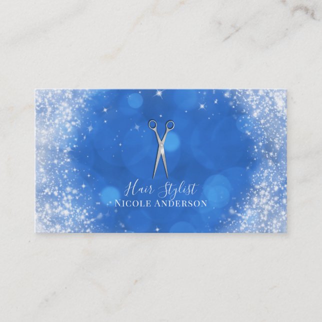 Tarjeta De Visita Tijeras plateadas Estilo de pelo azul de hadas de  (Anverso)