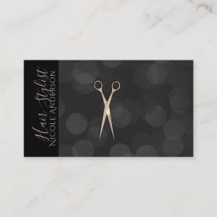 Tarjeta De Visita Tijeras Rosa Oro Rosa Negras Minimalistas Estilist