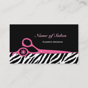 Tarjeta De Visita Tijeras rosadas y negras de moda del salón de pel