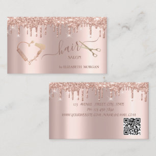 Tarjeta De Visita Tijeras Secadora Cepillo Rosa Dorado Brillo Gotea 